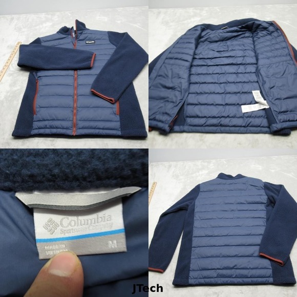 Columbia Down Jacket Mens Medium Blue‎ Juniper Peak Hybrid 590TD Quilted Puffer